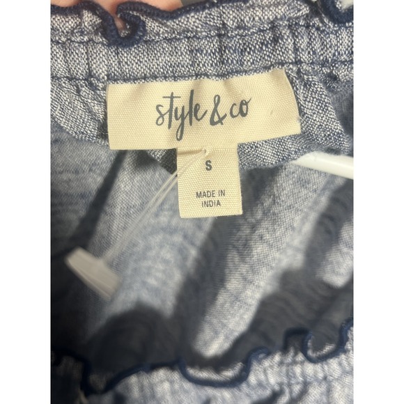 Style & Co Women's Size S Light Blue Linen Blend Off Shoulder Tassel Bell Sleeve - Picture 4 of 5